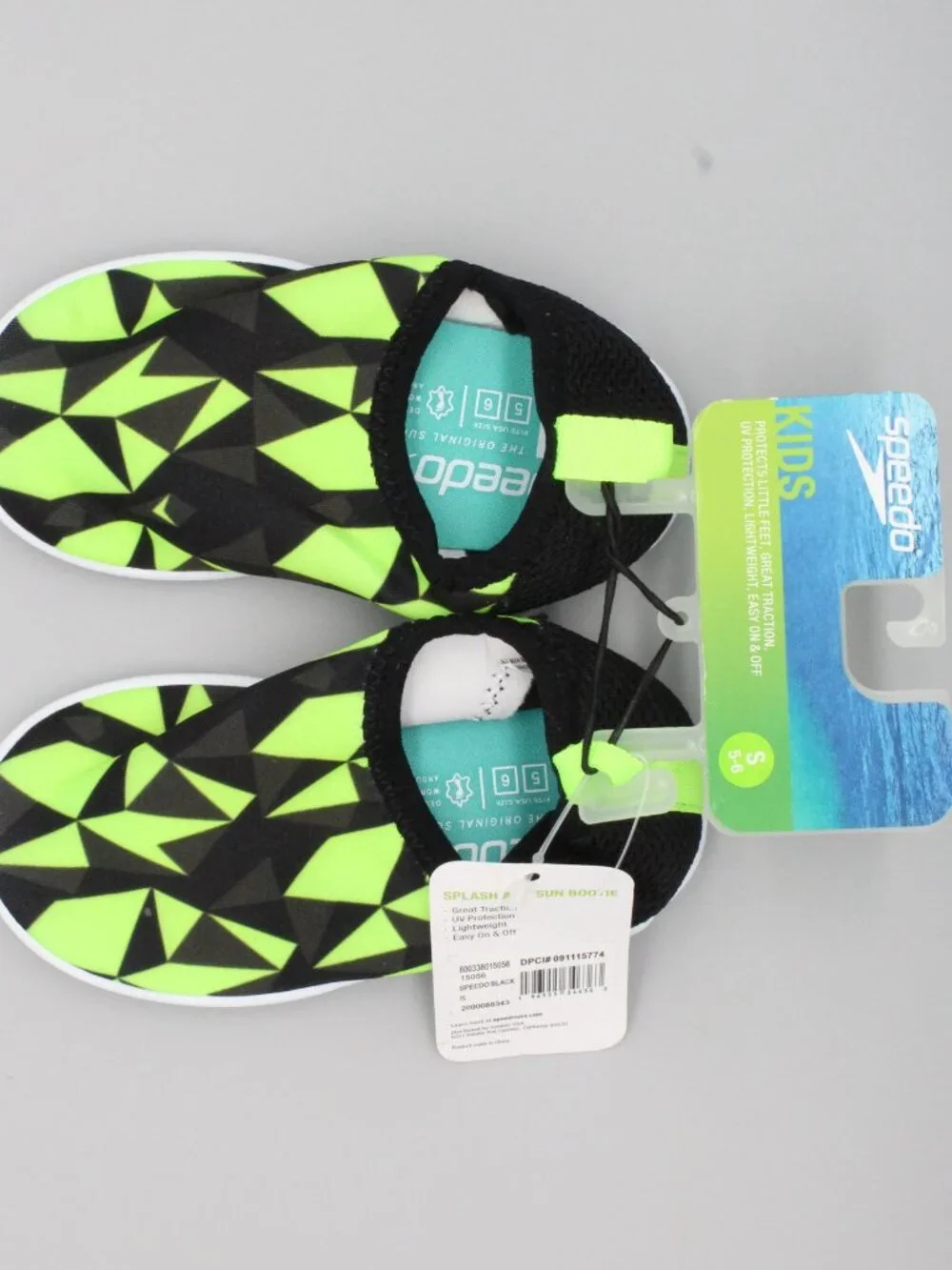 Speedo Kids Splash & Sun BoSpeedootie Water Shoes Size S 5-6 Green Black Geo NWT